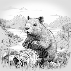 a capybara playing the bongos coloring page