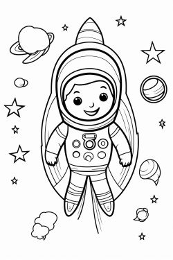 an astronaut in space on a rocket with stars and the moon