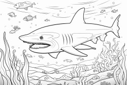 underwater scene with animals like sharks or octopi