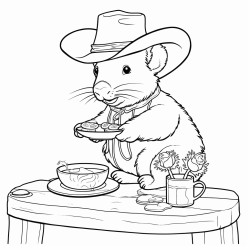 a rat in a cowboy hat having a tea party with a capybara wearing cowboy boots