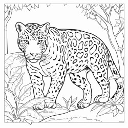 jaguar walking stealthily through the trees of a jungle the main attraction is the jaguar it must be big and majestic