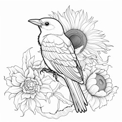 little birds sitting on a big sunflower an eating the seeds