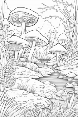 mushroom forest scene with ice cream and candy
