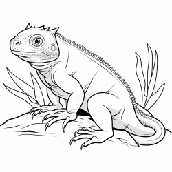 a full body coloring page of an iguana