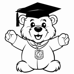 bear mascot wearing graduation hat
