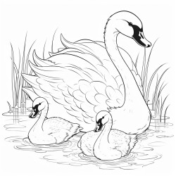 family cubs of swans