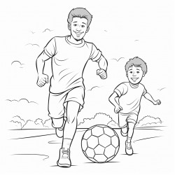 boy and father playing soccer