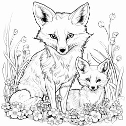 a wild fox with its babies