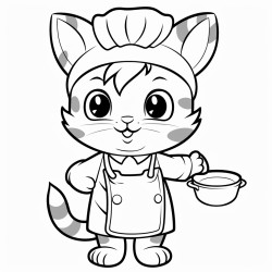 cute cat wearing a chef hat in the kitchen