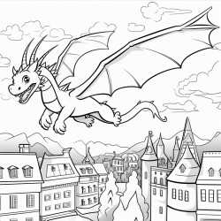 kids dragon coloring in with dragons of different sizes flying in and around a large city c