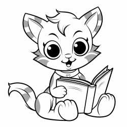 nonoline kitty cat reading a book bold lines