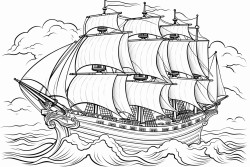 pirate ship on ocean with hourglass symbol