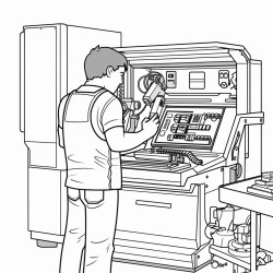a machinist standing at a cnc machine inputting a program