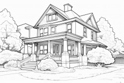 beautiful house with front porch surrounded by trees and nice landscaping