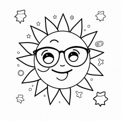 the sun smiling whit glasses in the space