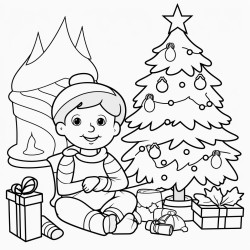cozy christmas coloring book page no colors black and bold lines
