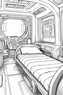 space ship cabin c bed with screens with desk space futuristic detail