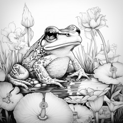 nordic whimsical flowers folk water frog water lily fireflies