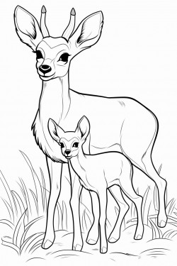 outline of a happy antelope and its cute baby fawn