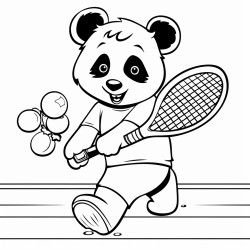 un panda qui joue avec une autruche au tennis de table