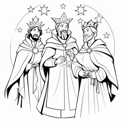 a depictioin of the north star and 3 wise men