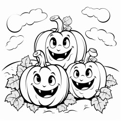 pumpkin patch with smiling pumpkins