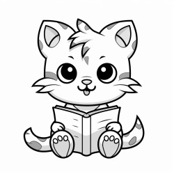nonoline kitty cat reading a book bold lines
