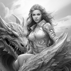 angel riding a big dragon