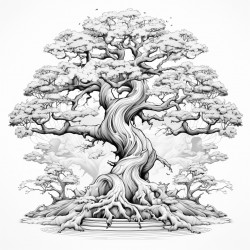 tree highly detailed black outline zen theme floral elements no grayscale epic illustration masterpiece