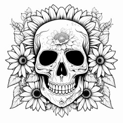 skull with sunflowers
