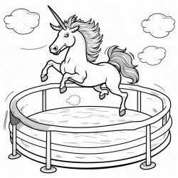 unicorn jumping on a trampoline made of vegetables
