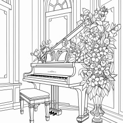 art deco music hall piano floral walls