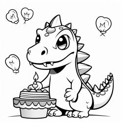 can you draw a cute dinosaur trying to blow his birthday cakes candles