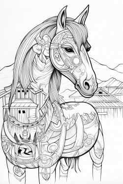 horse in hawaii next to totem poles