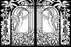 art deco style fairies gates flowers