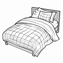 bed with bedsheet sliding down square pattern on it