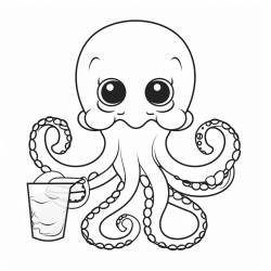 octopus drinking a glass of lemonade