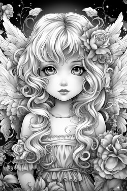 cartoon style child angel flowy dress and hair