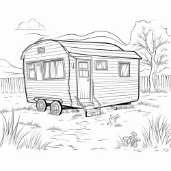 abandoned house with a caravan in front of it