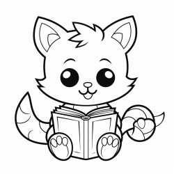 nonoline kitty cat reading a book bold lines