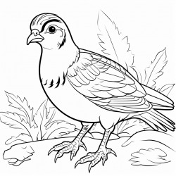 quail in the forest stepping on leaves