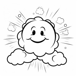 smiling sun and fluffy clouds