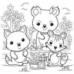 investment garden with cute animals holding business items write different colors in the spots to color