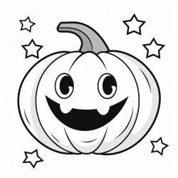 a large friendly jackolantern with stars and a crescent moon in the background the pumpkin should have a cheerful face with thick outlines to make it easy for small children to color