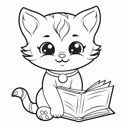 nonoline kitty cat reading a book bold lines