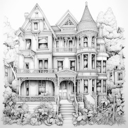 intricate house colouring pages