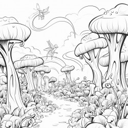 a magical forest with fairies flying among the trees