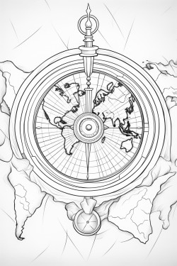 world map with a compass