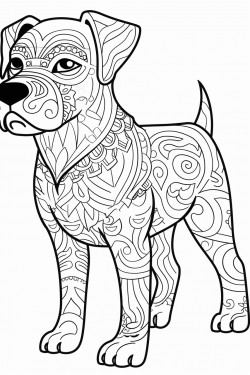 dibuja en blanco y negro un perro bichn malts mordiendo una zapatilla en estilo mandala