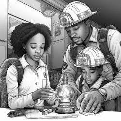 firefighter showing kids how to test a smoke detector